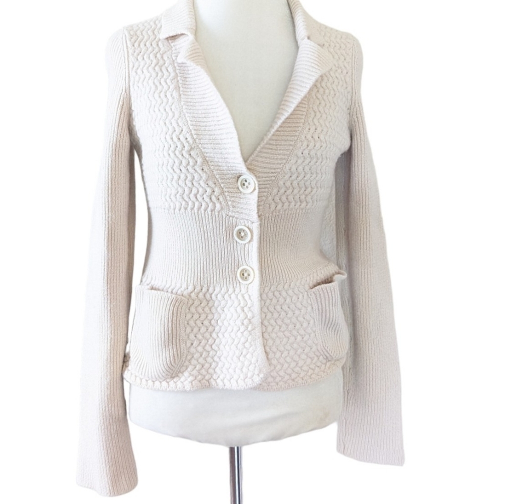 Piazza Sempione Knit Cardigan Wool Beige XS Small Sweatshirt Button Down Pockets